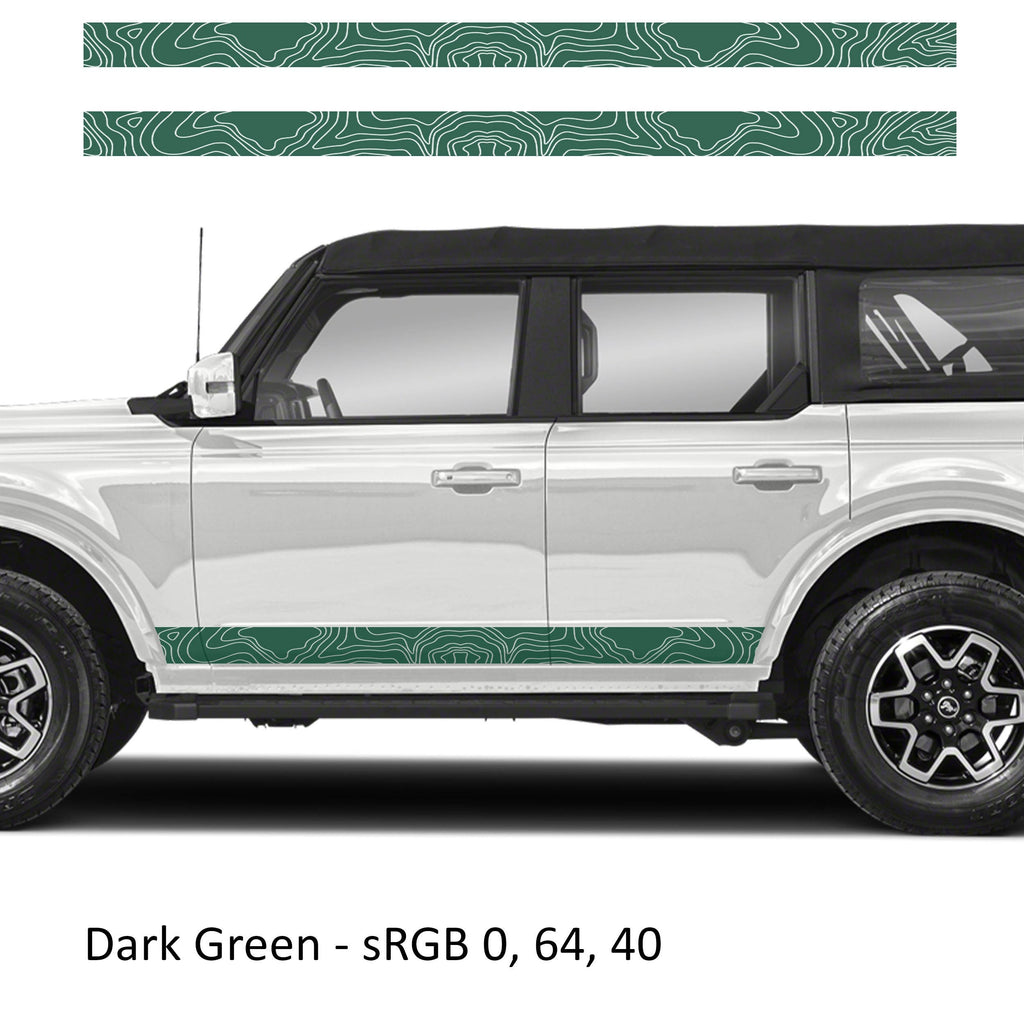 Topographic Side Skirt Stripe Kit Decals Fits Ford Bronco (4 Door) 2020 - Current
