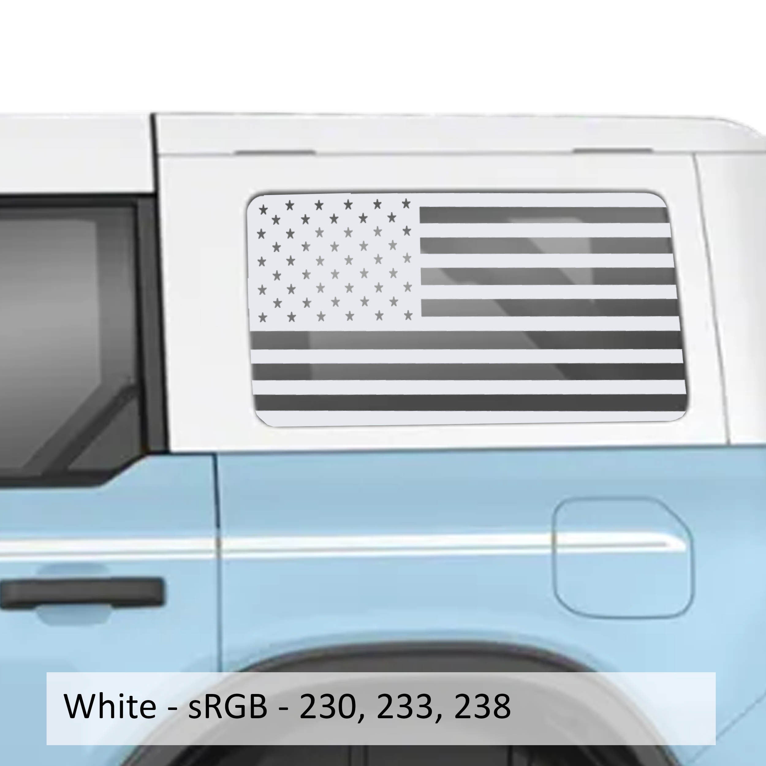 American Flag Rear Quarter Window Decals Fits 2021+ 4 Door Bronco Hardtops