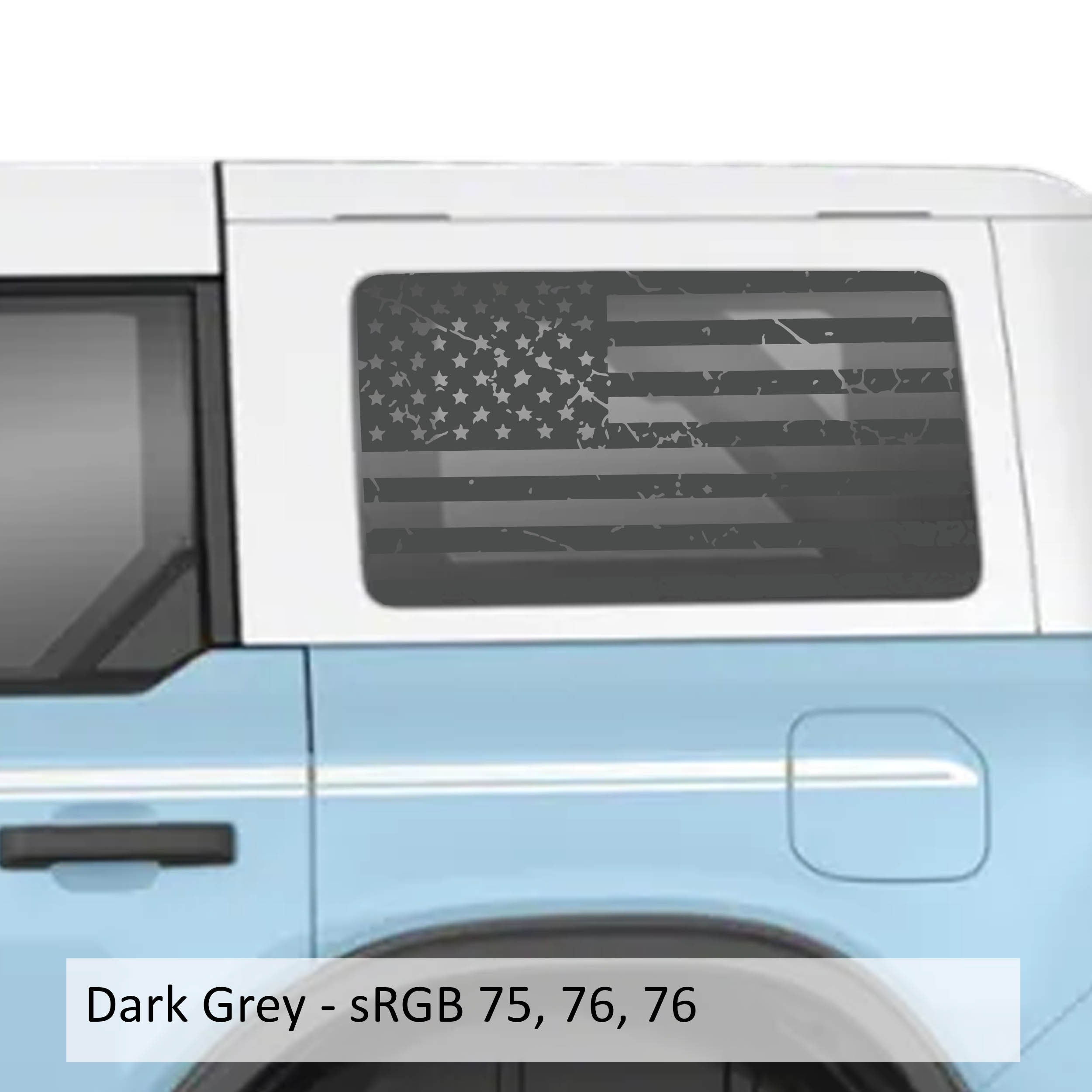 Tattered American Flag Rear Quarter Window Decals for 2021 and Newer 4 Door Bronco Hardtops Patriotic Off-Road Design