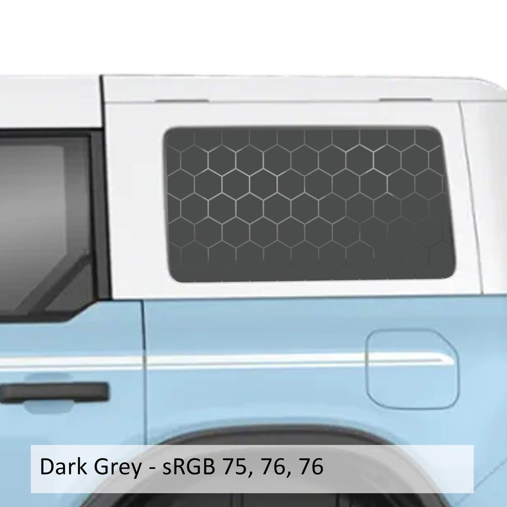 Hex Honeycomb Pattern Rear Quarter Window Decals for 2021 and Newer 4 Door Bronco Hardtops Durable Custom Off-Road Design