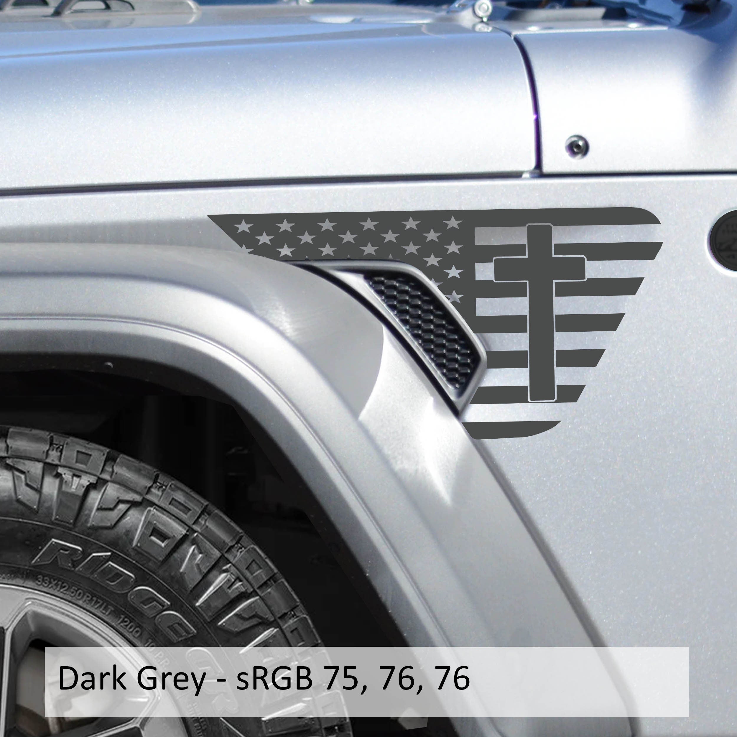 Cross On American Flag Fender Vent Vinyl Decal - Fits Jeep Wrangler JL/Jeep Gladiator JT 2018+
