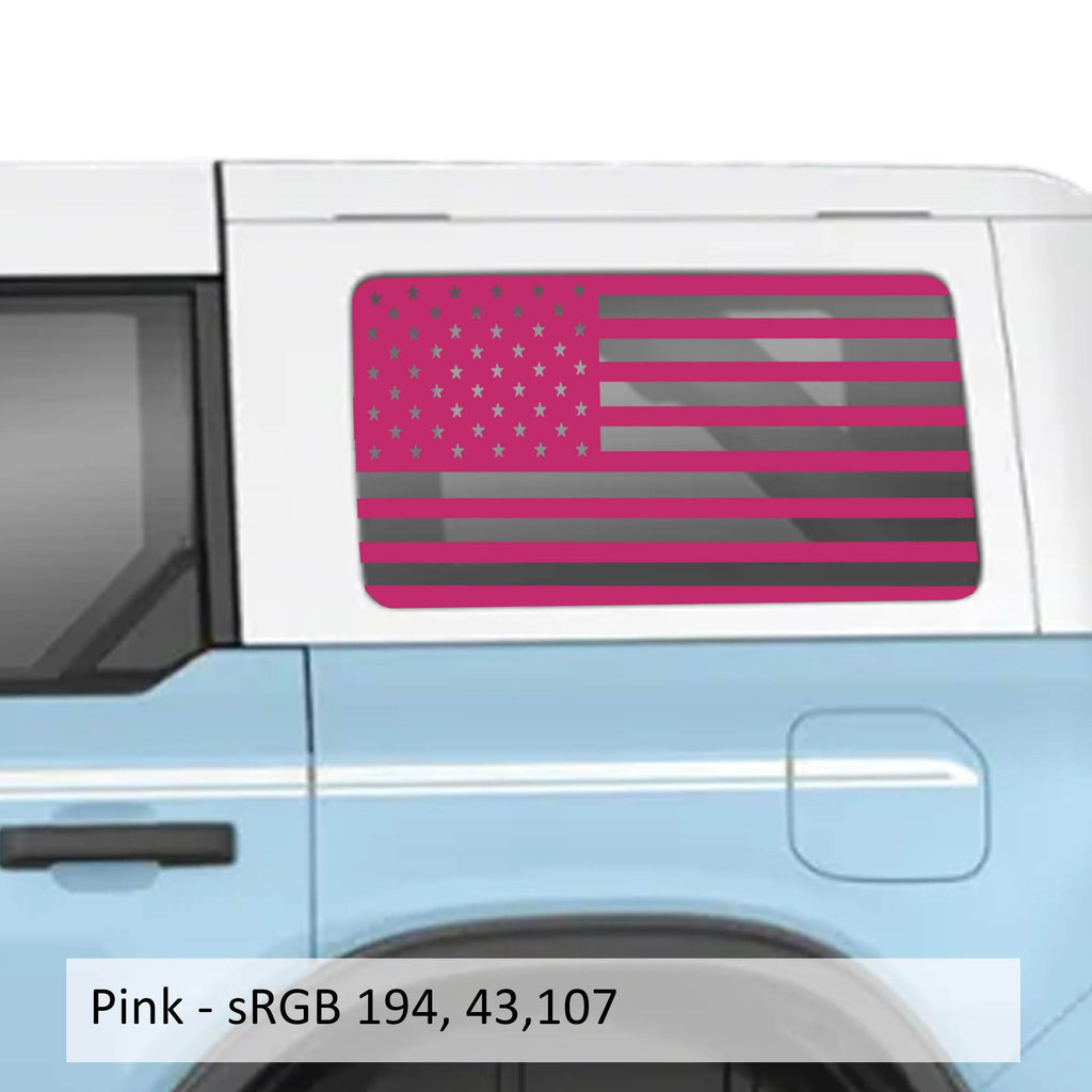 American Flag Rear Quarter Window Decals Fits 2021+ 4 Door Bronco Hardtops