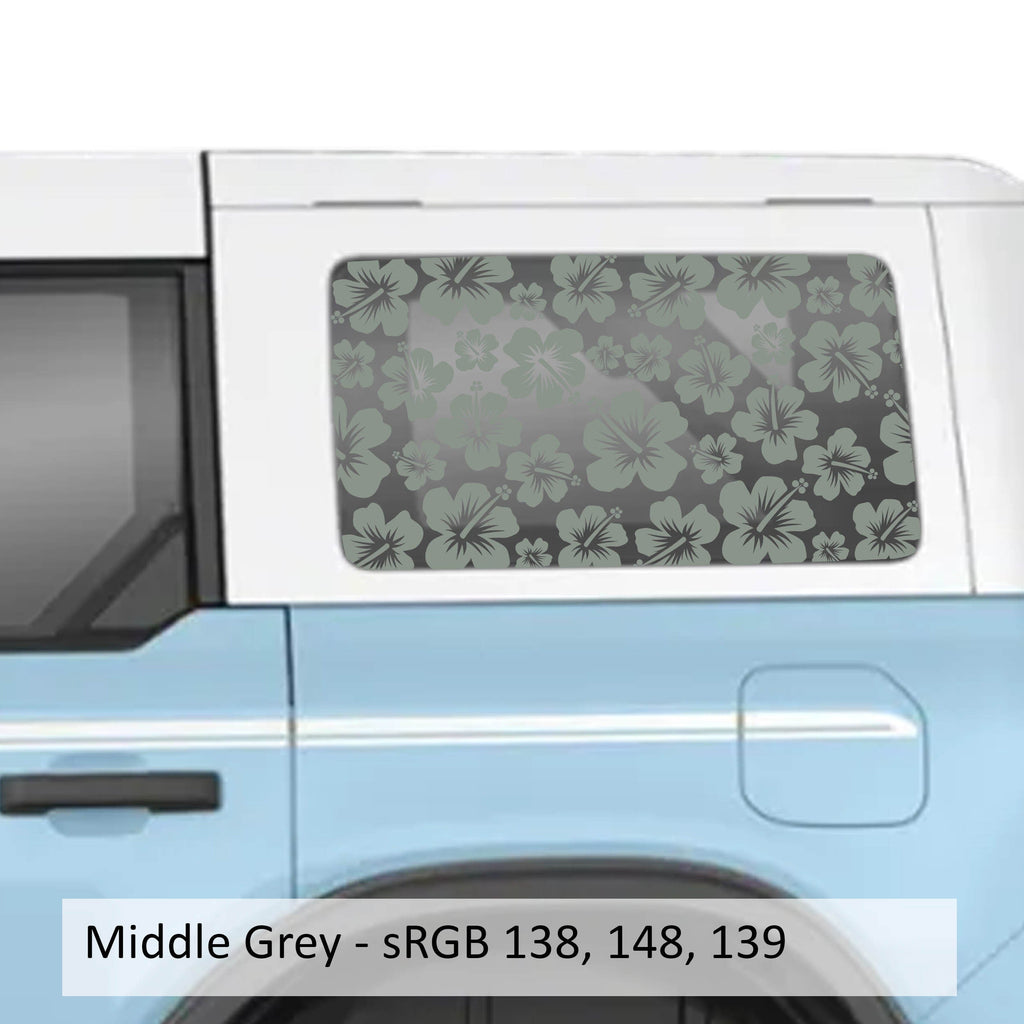 Hawaiian Hibiscus Floral Rear Quarter Window Decals Fits 2021+ 4 Door Bronco Hardtops