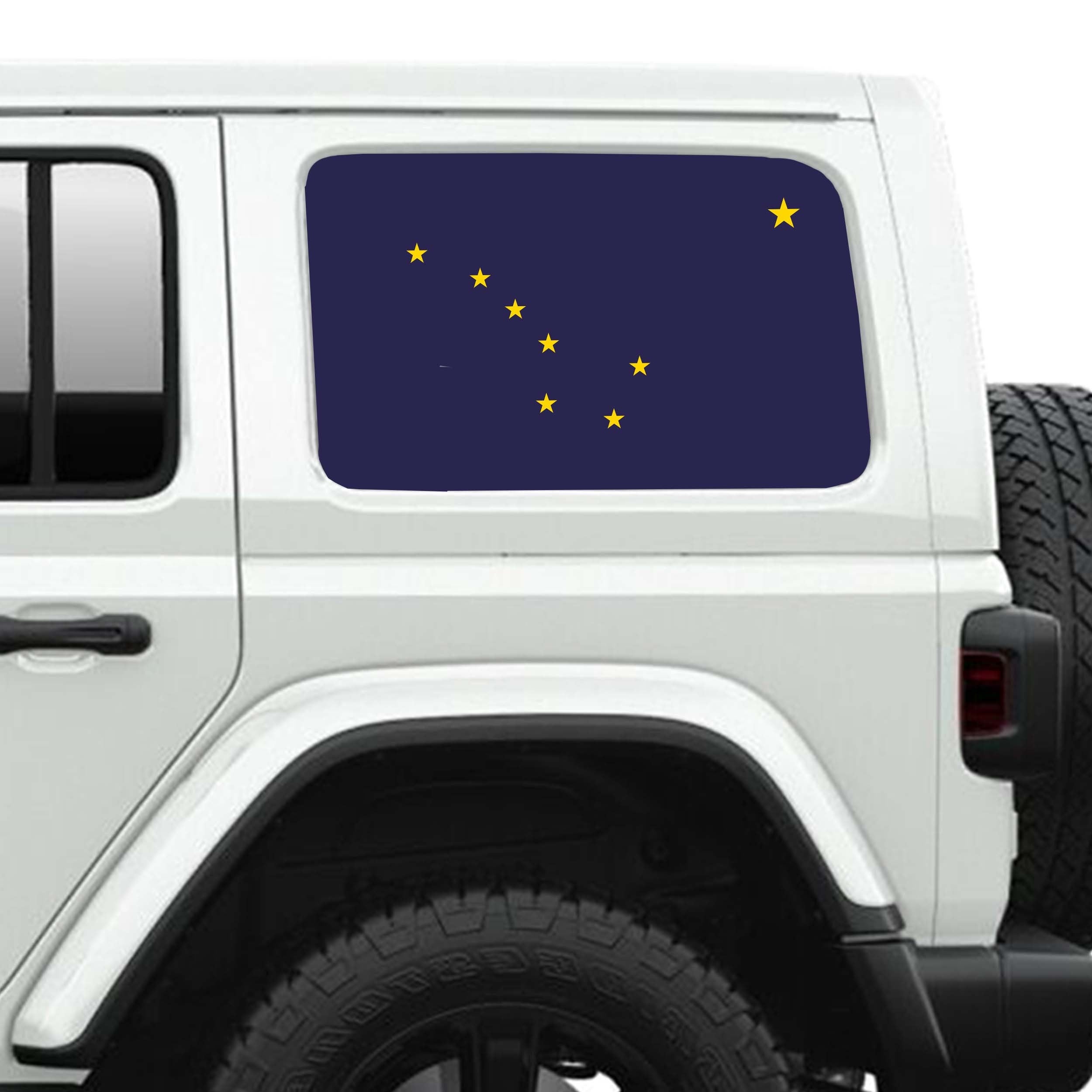 Alaska State Flag Side Windows Printed Perforated See-Thru Vinyl Decal - Fits 2&4 Door Jeep Wranglers 2007 - Present.