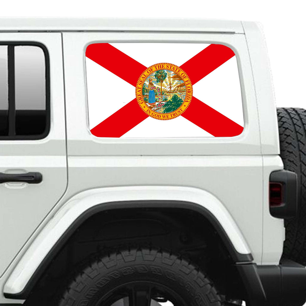 Florida State Flag Side Windows Printed Perforated See-Thru Vinyl Decal - Fits 2&4 Door Jeep Wranglers 2007 - Present.