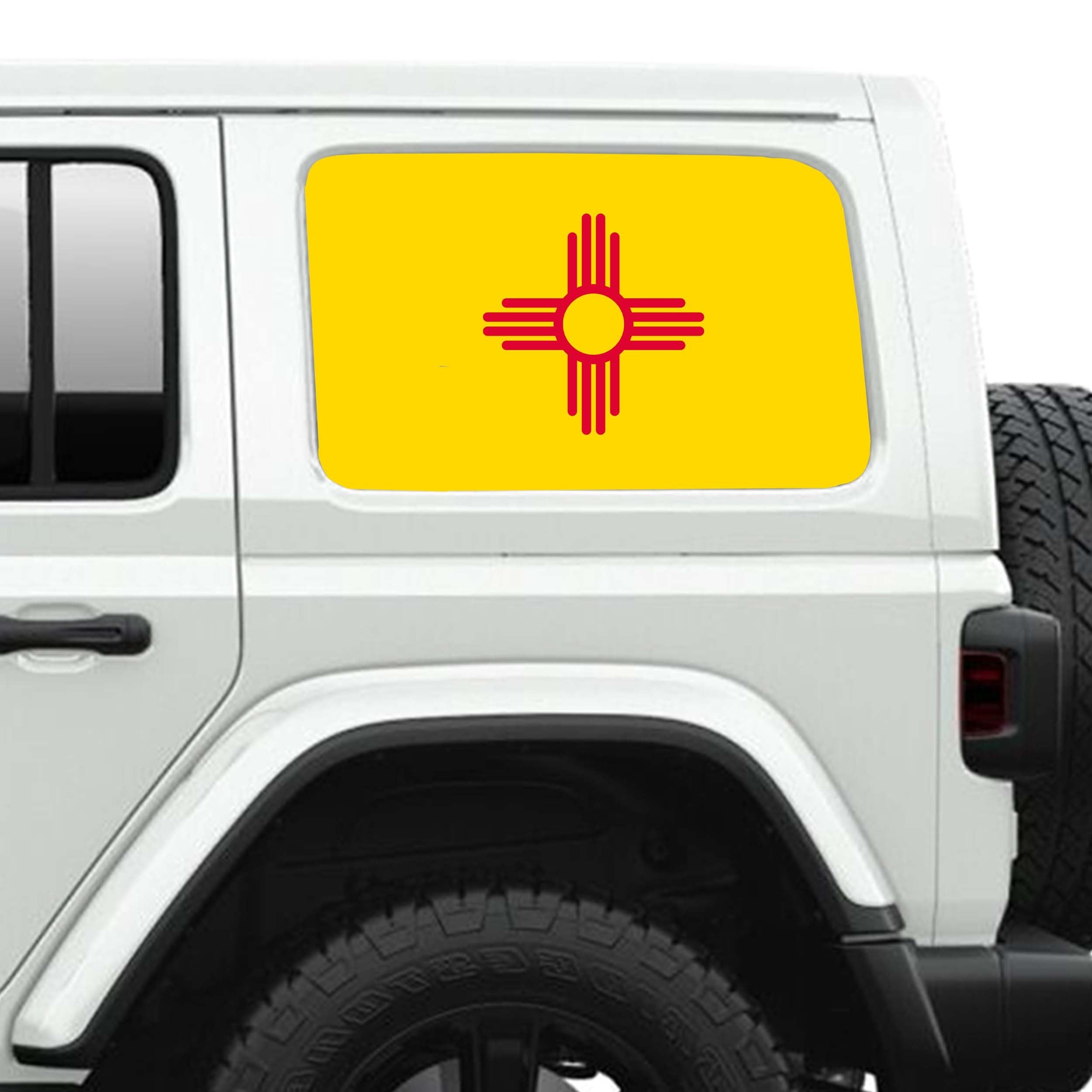New Mexico State Flag Side Windows Printed Perforated See-Thru Vinyl Decal - Fits 2&4 Door Jeep Wranglers 2007 - Present.
