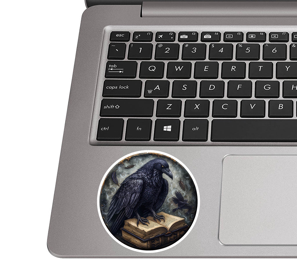 Huginn's Black Raven Tome Spell Book Vinyl Sticker for suitcase, laptop, car or water bottle, luggage tag, travel gift