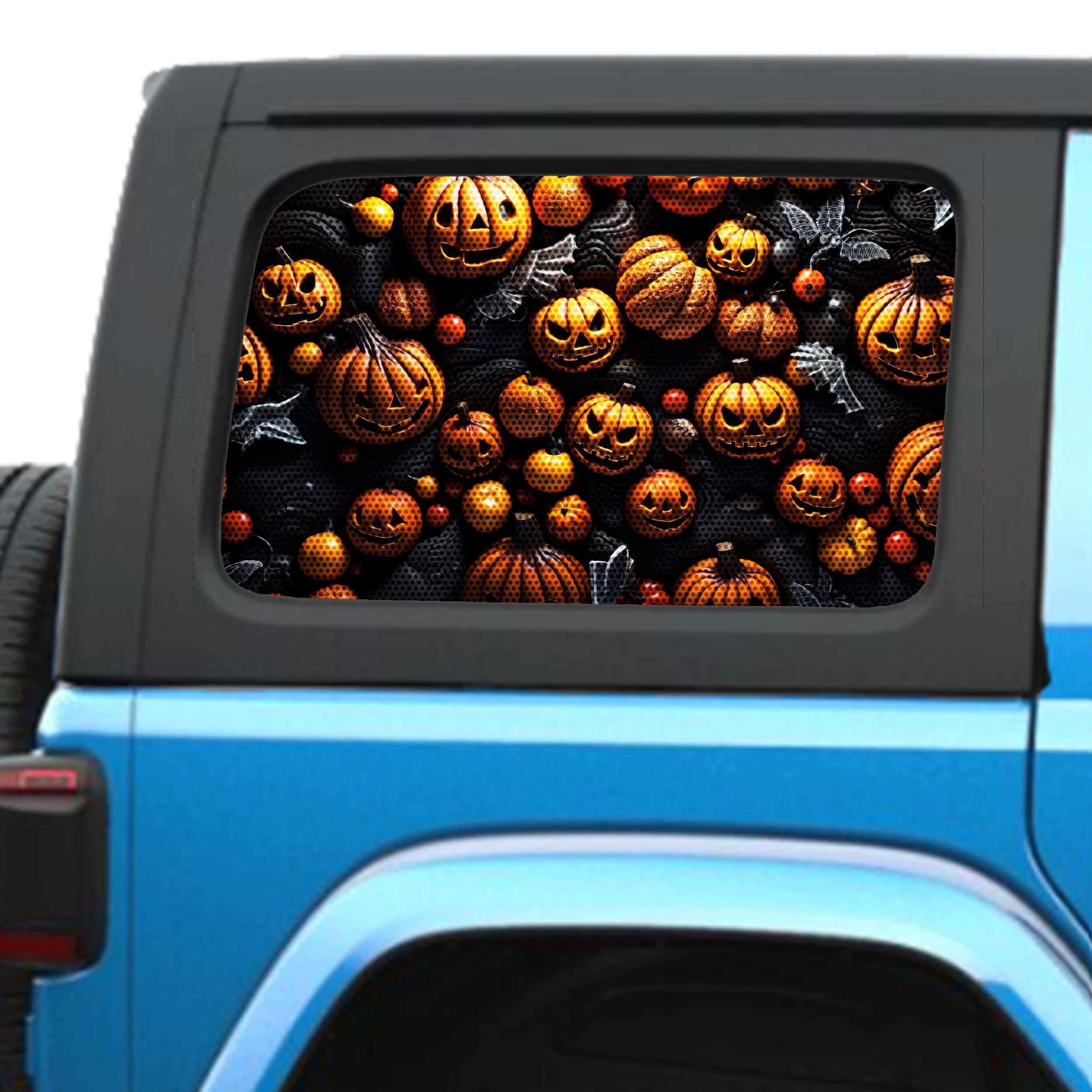 Halloween Gourd Horde Side Windows Printed Perforated See-Thru Vinyl Decal - Fits 2&4 Door Jeep Wranglers 2007 - Present