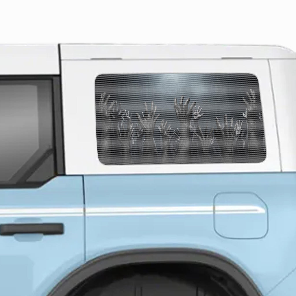 Rise Up Zombie Hands Perforated Rear Quarter Window Decals - Fits 2021+ 4 Door Ford Bronco