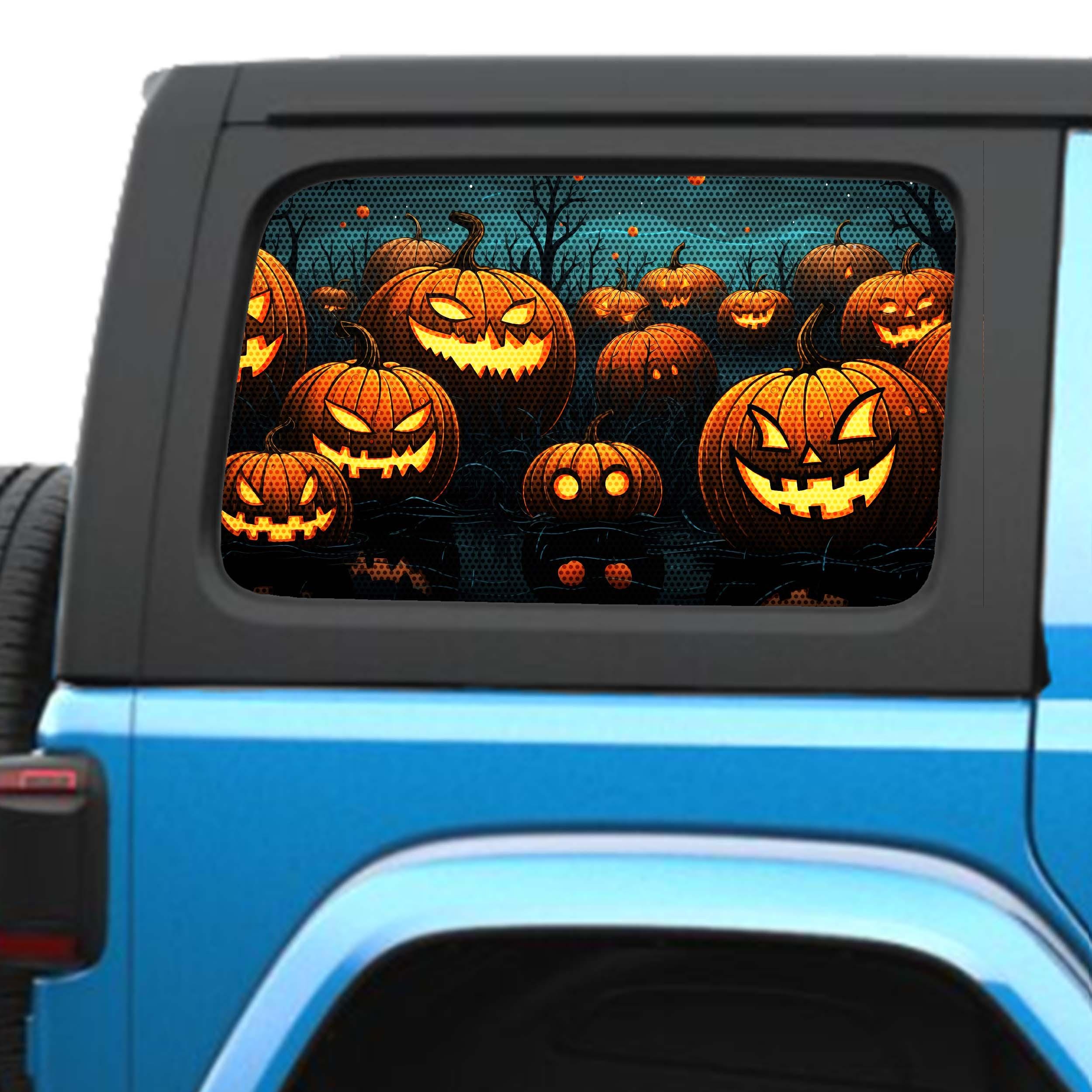 Halloween Pumpkin Patch Side Windows Printed Perforated See-Thru Vinyl Decal - Fits 2&4 Door Jeep Wranglers 2007 - Present