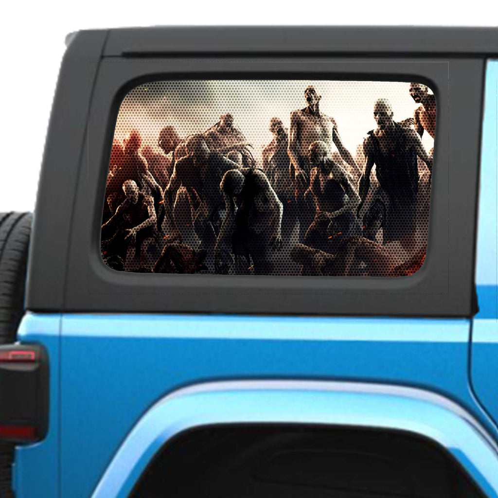 Zombie Horde Side Windows Printed Perforated See-Thru Vinyl Decal - Fits 2&4 Door Jeep Wranglers 2007 - Present