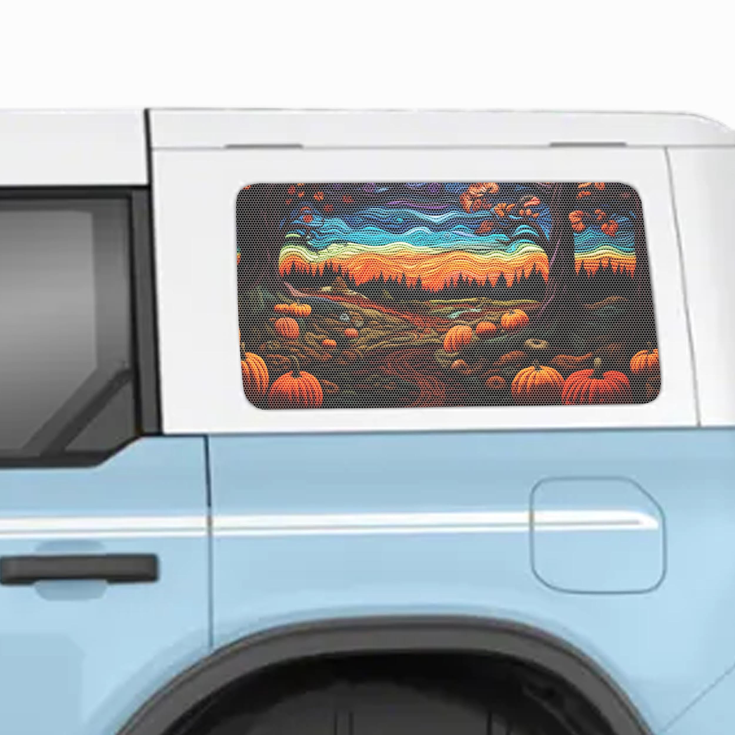 Halloween Quilted Pumpkin Patch Perforated Rear Quarter Window Decals - Fits 2021+ 4 Door Ford Bronco