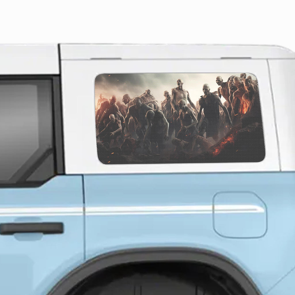Zombie Horde See-Thru Rear Quarter Window Perforated Decals for 2021+ 4 Door Bronco Hardtops