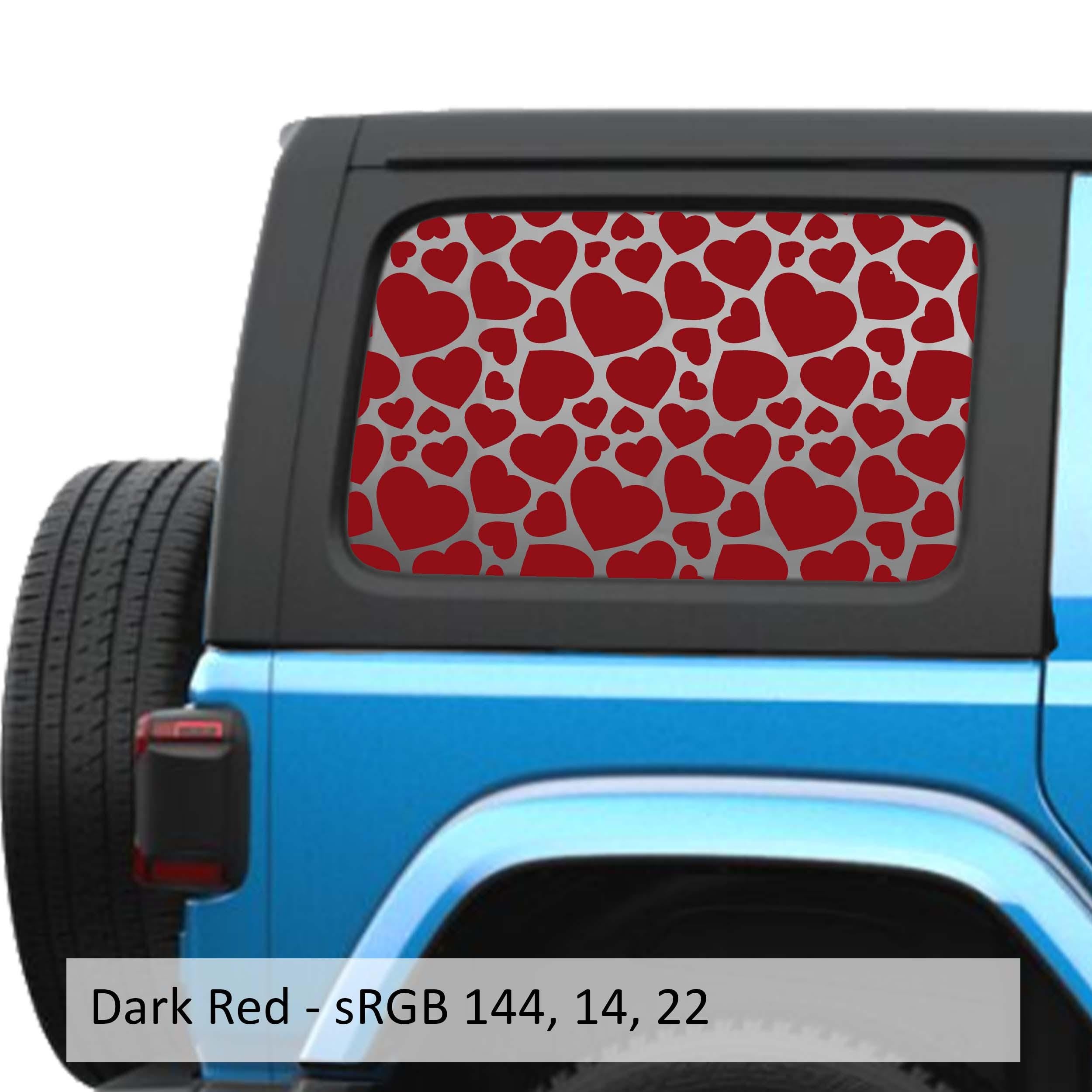 Heart Pattern Hardtop Window Decal Set Romantic Graphic for Jeep Wrangler JLU 2018 to Current Durable Custom Design