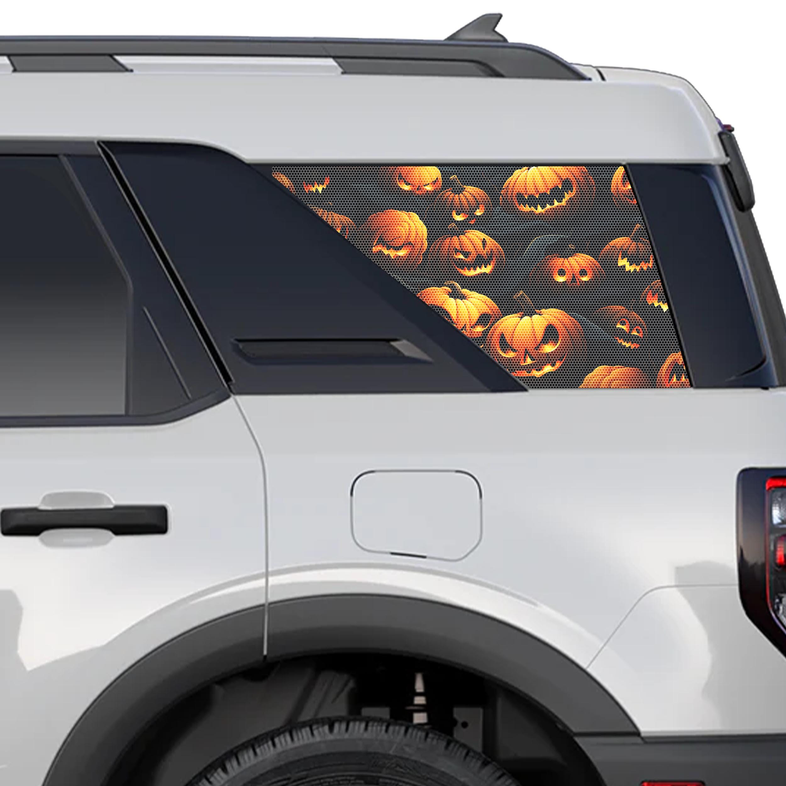 Halloween Dark Pumpkin Patch Rear Side Perforated Vinyl See Thru Window Decals for 2021+ Ford Bronco Sport