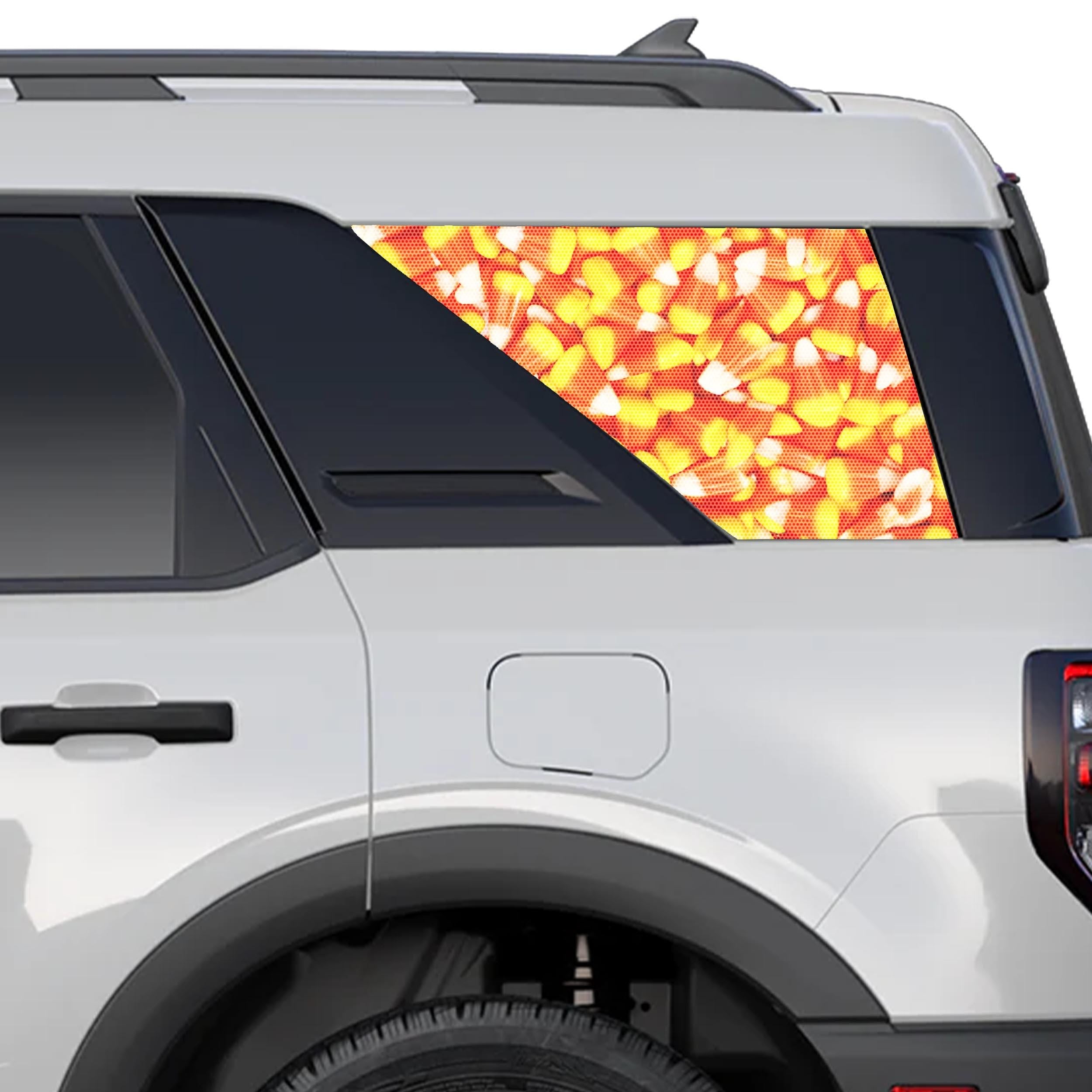 Halloween Candy Corn Rear Side Perforated Vinyl See Thru Window Decals for 2021+ Ford Bronco Sport