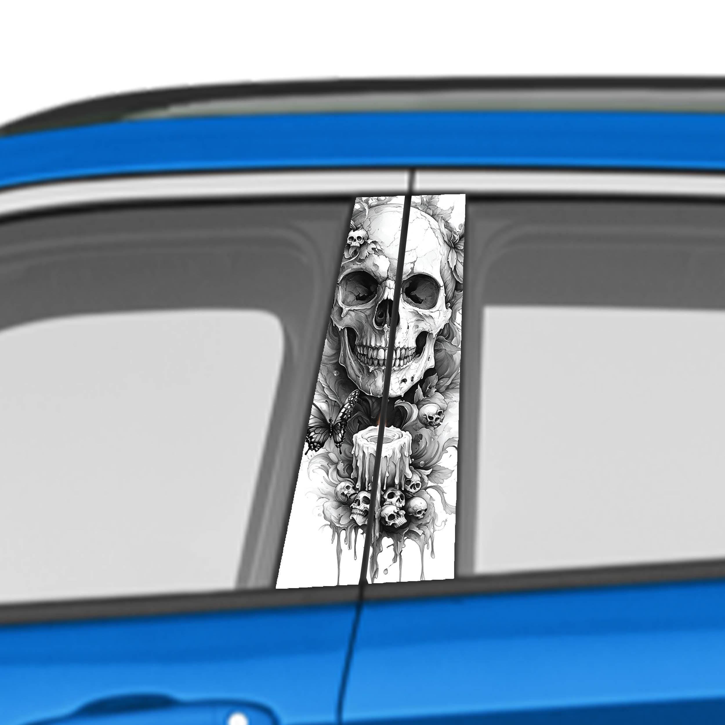 Skull Car Doors Livery Pillar Decal Sticker Wrap, Auto Exterior Side Door Pillar Pannel - fits any vehicle.