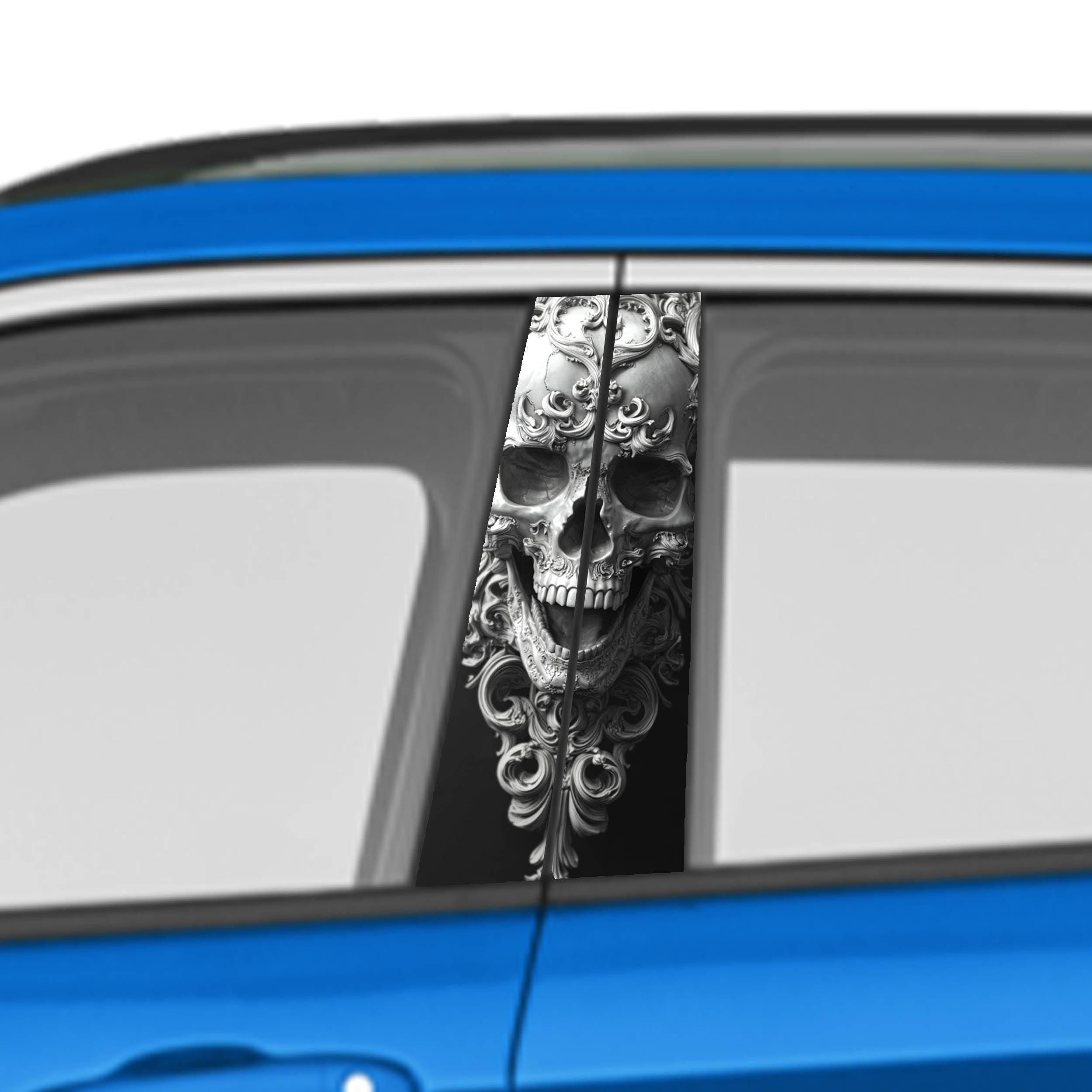 Skull Car Doors Livery Pillar Decal Sticker Wrap, Auto Exterior Side Door Pillar Pannel - fits any vehicle.