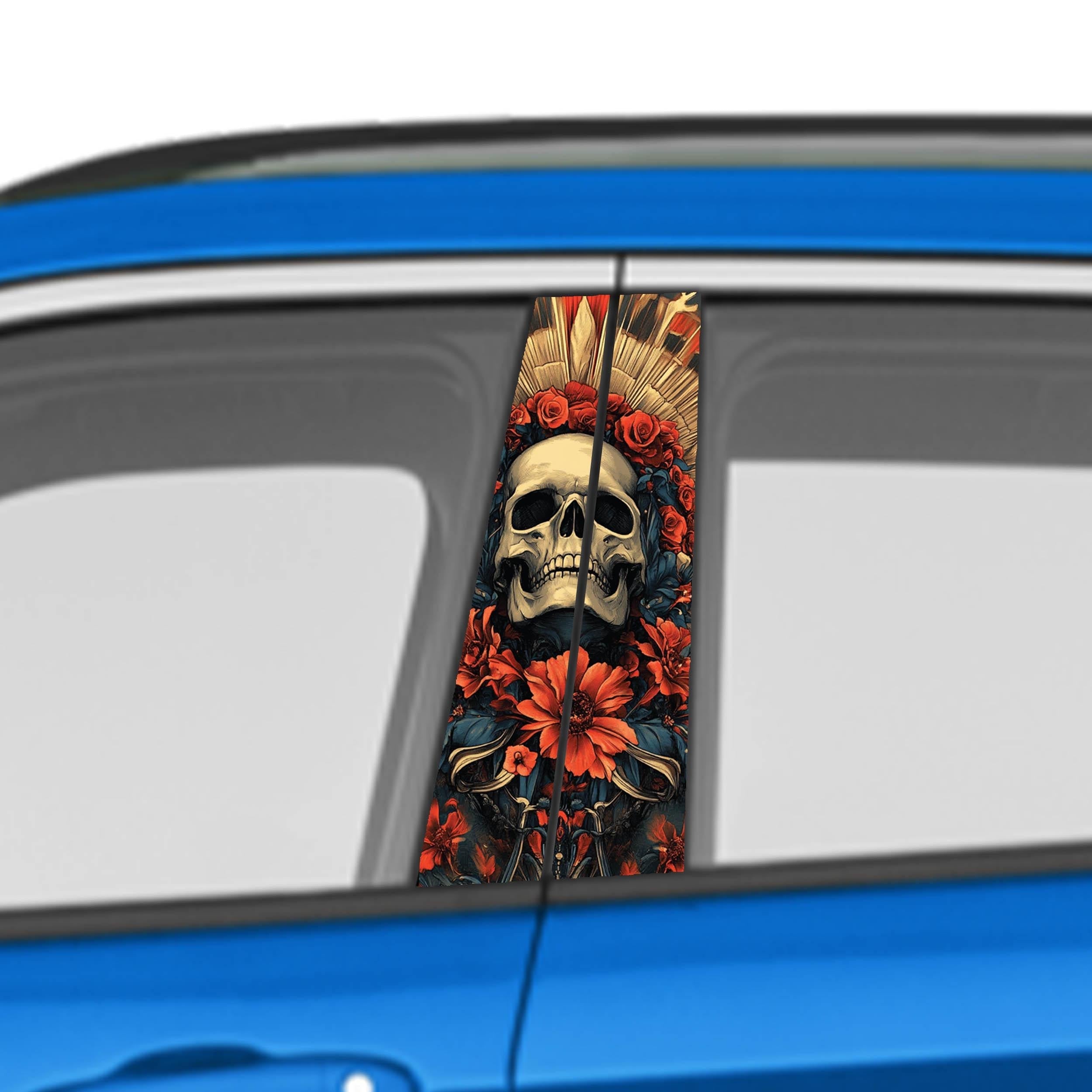 Skull Car Doors Livery Pillar Decal Sticker Wrap, Auto Exterior Side Door Pillar Pannel - fits any vehicle.