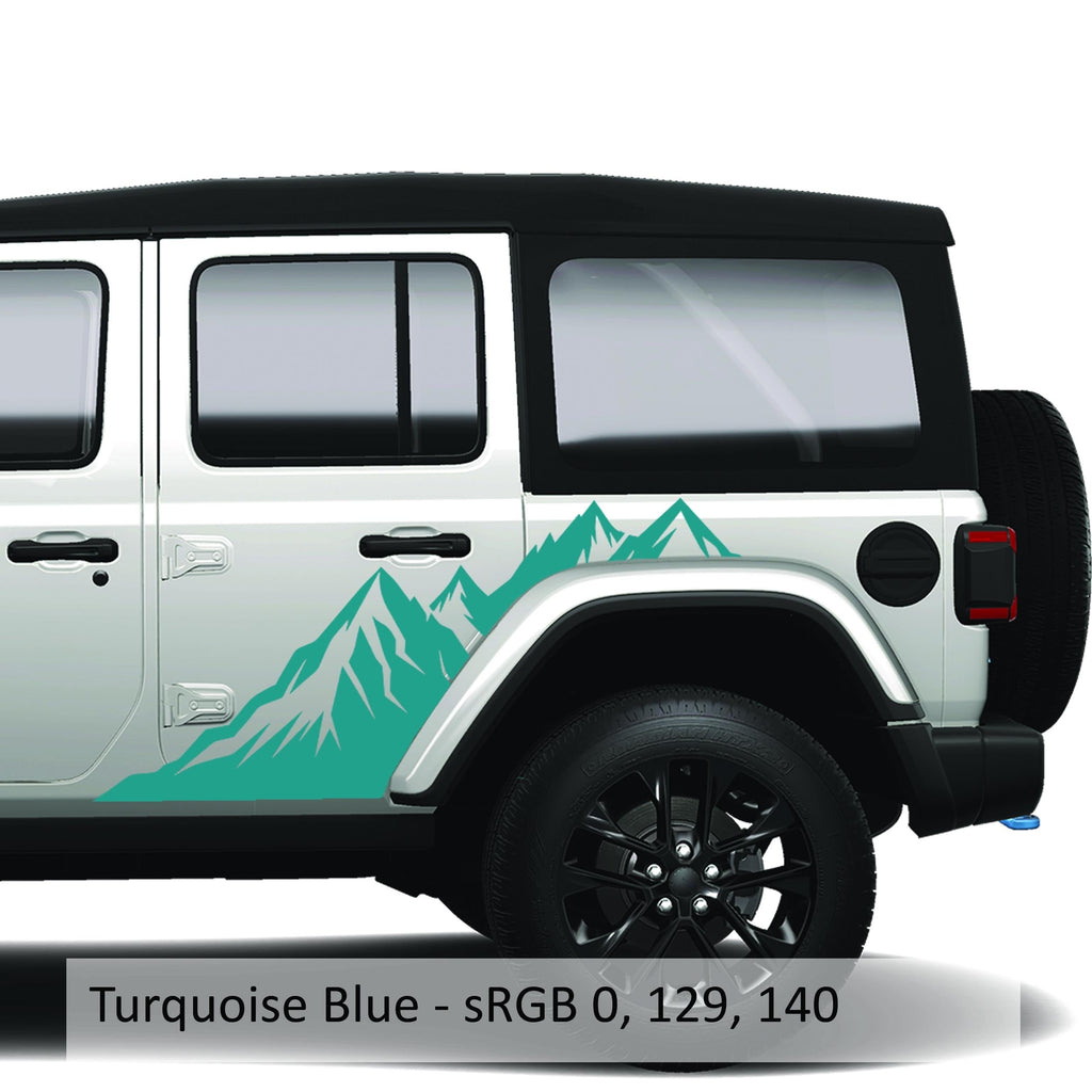Mountain Peaks Side Body Graphic Vinyl Transfer Decal Fits Jeep Wrangler JLU 4 Door 2018 and Newer Model