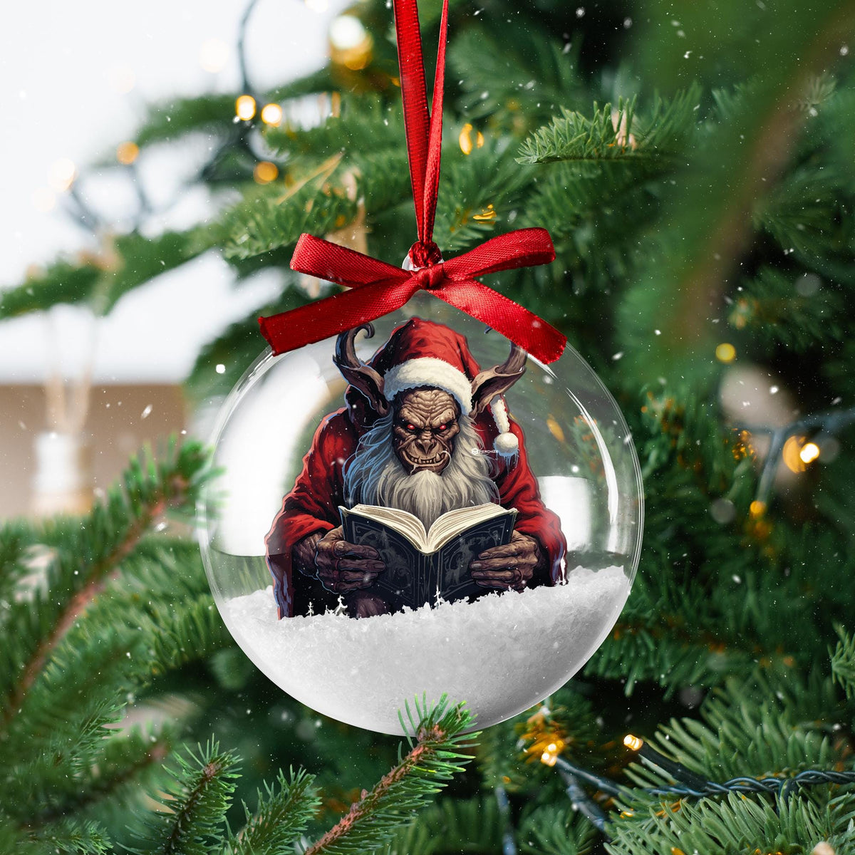 Krampus Storytime clear bauble Christmas ornament