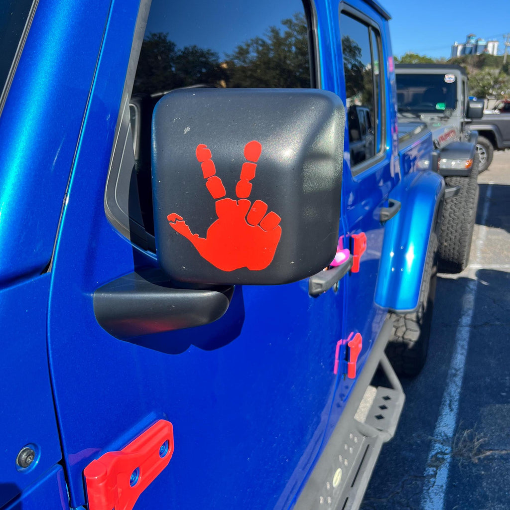 Red Two Finger Wave Hand Vinyl Decal