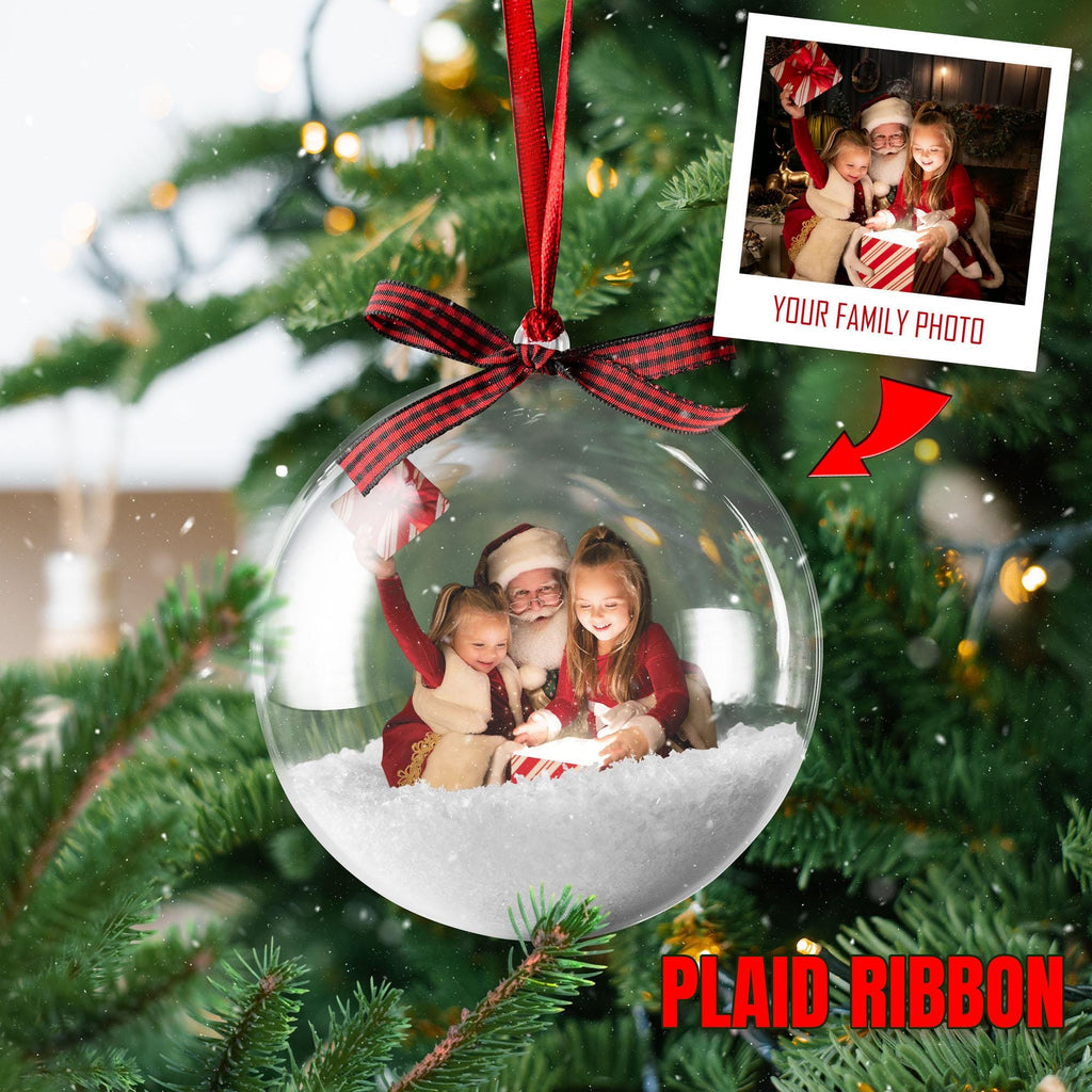Personalized family photo snow globe Christmas ornament