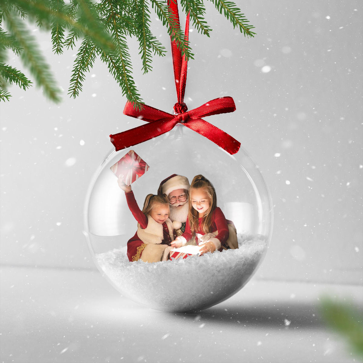 Personalized family photo snow globe Christmas ornament
