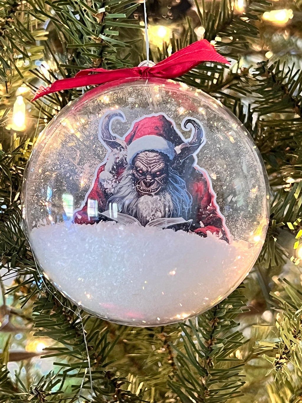 Krampus Storytime clear bauble Christmas ornament