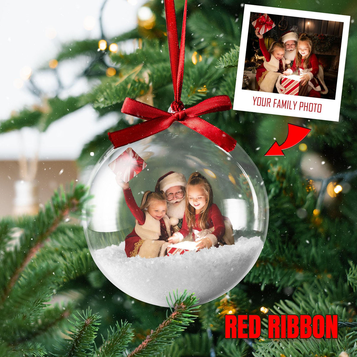 Personalized family photo snow globe Christmas ornament