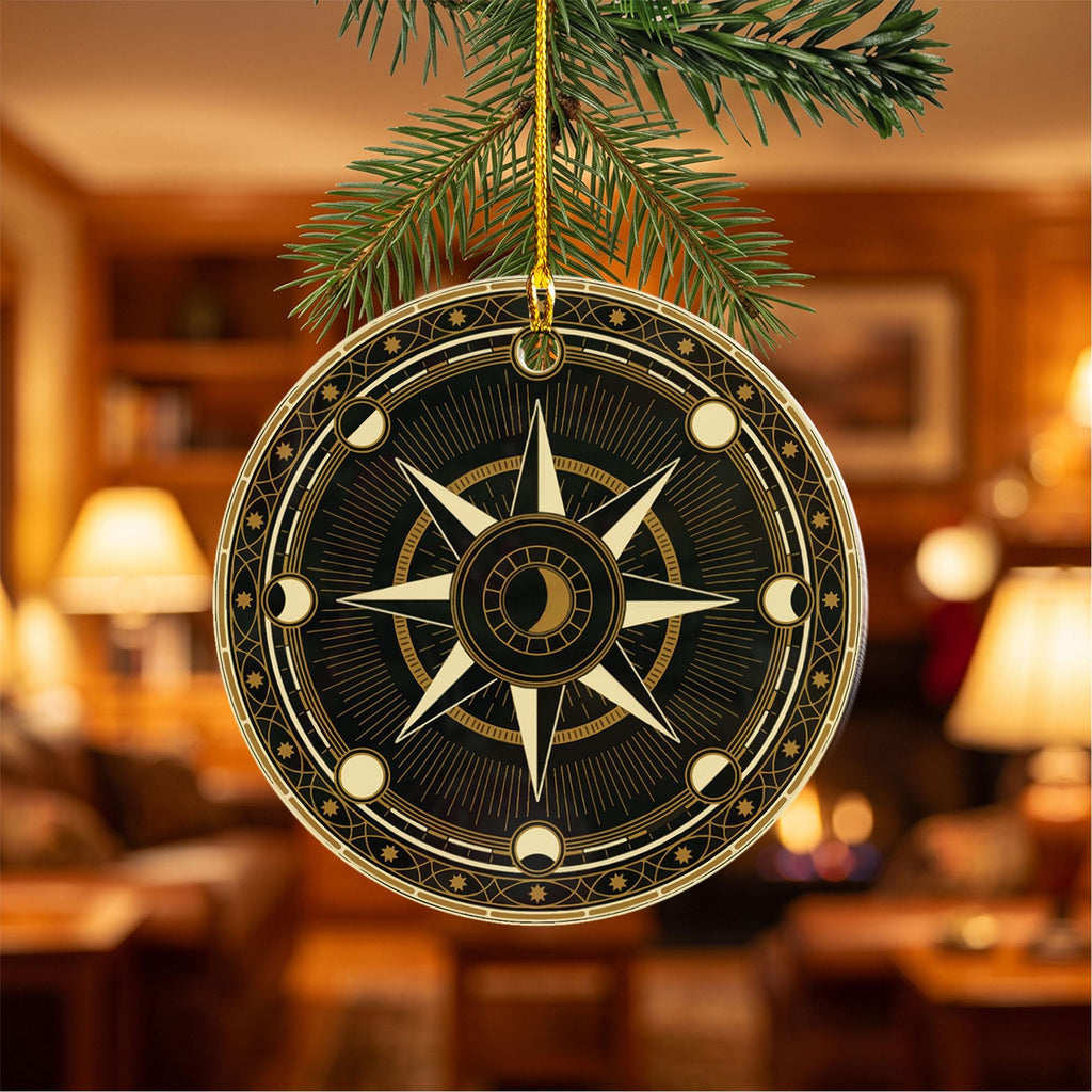 Celestial moon phase black and gold acrylic Christmas ornament