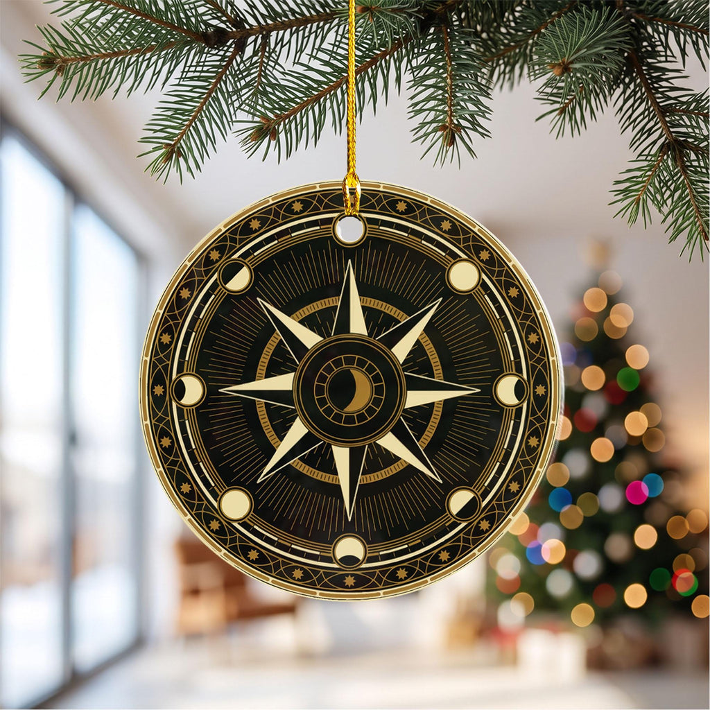 Celestial moon phase black and gold acrylic Christmas ornament