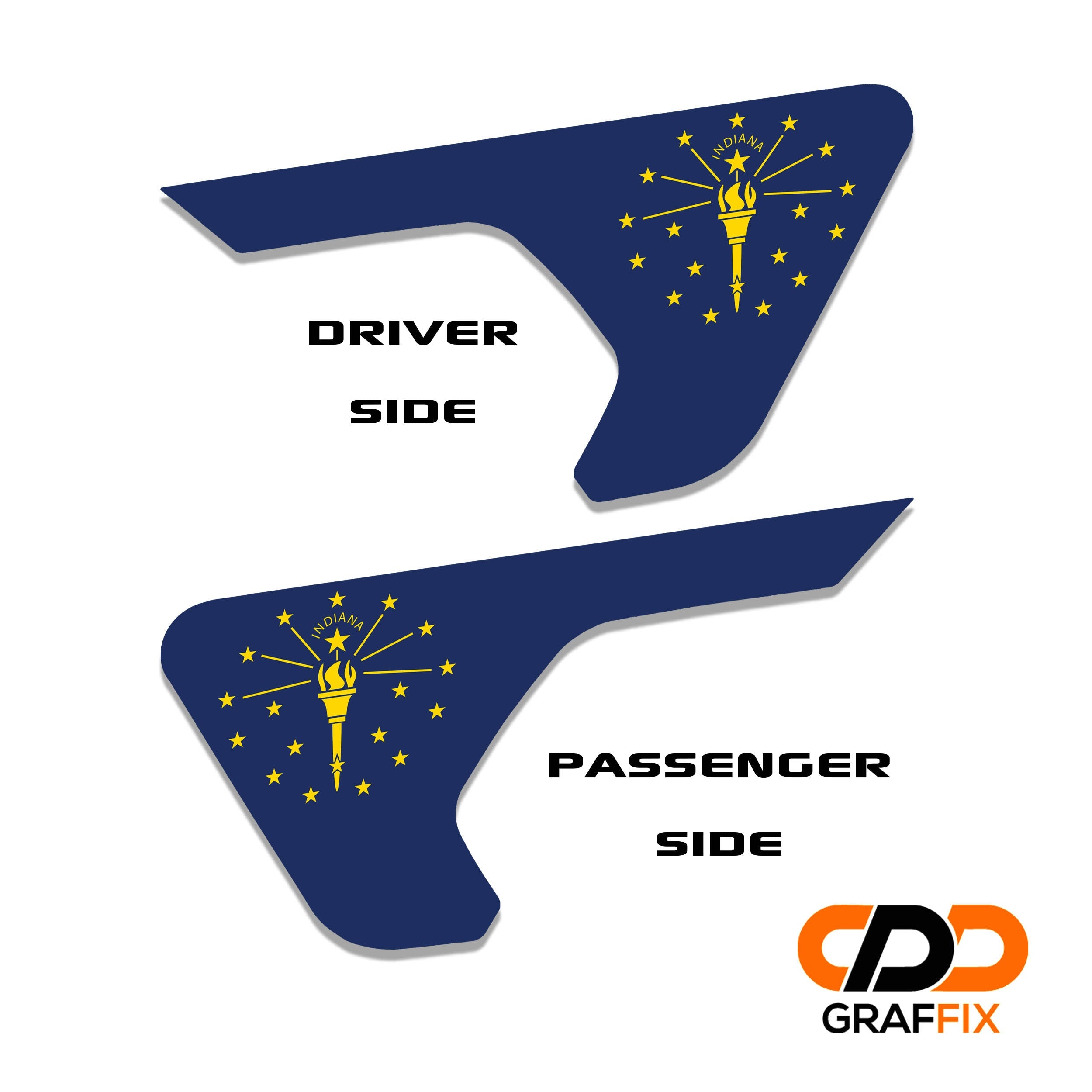 Indiana flag fender vent decal applied to Jeep billet vent panel close-up product view