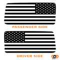 Black American flag window decal applied to Jeep Wrangler JK 2-door hardtop side window