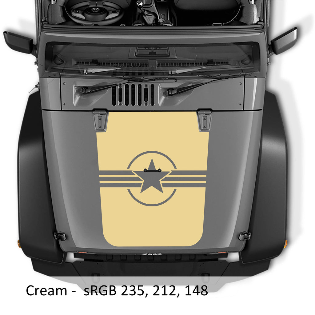 Cream Military Roundel Star V2 blackout hood decal layout preview with distressed star inside circle and tool