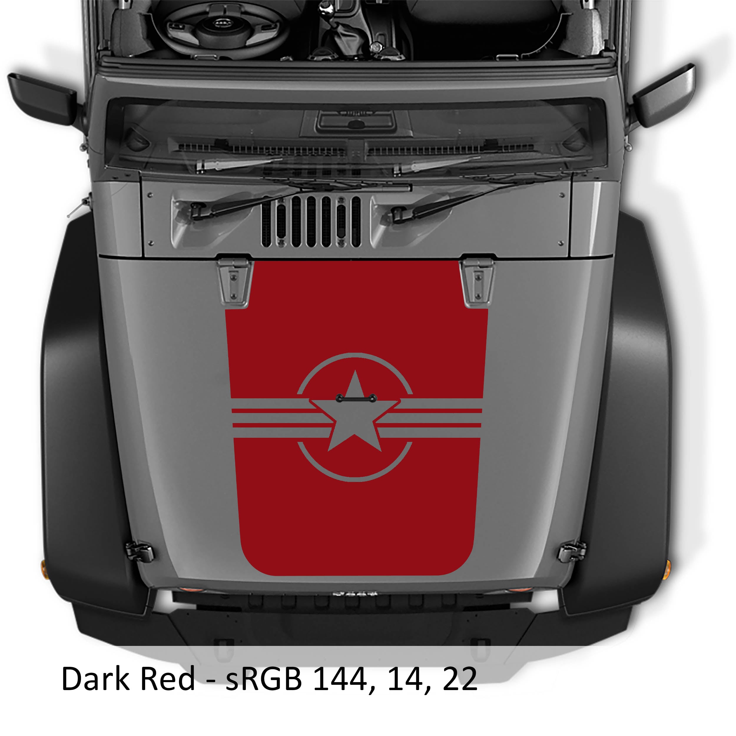 Dark red Military Roundel Star V2 blackout hood decal layout preview with distressed star and blue squeegee