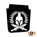 Spartan Leaf hood decal layout shape preview with squeegee tool reference next to blank black blackout panel