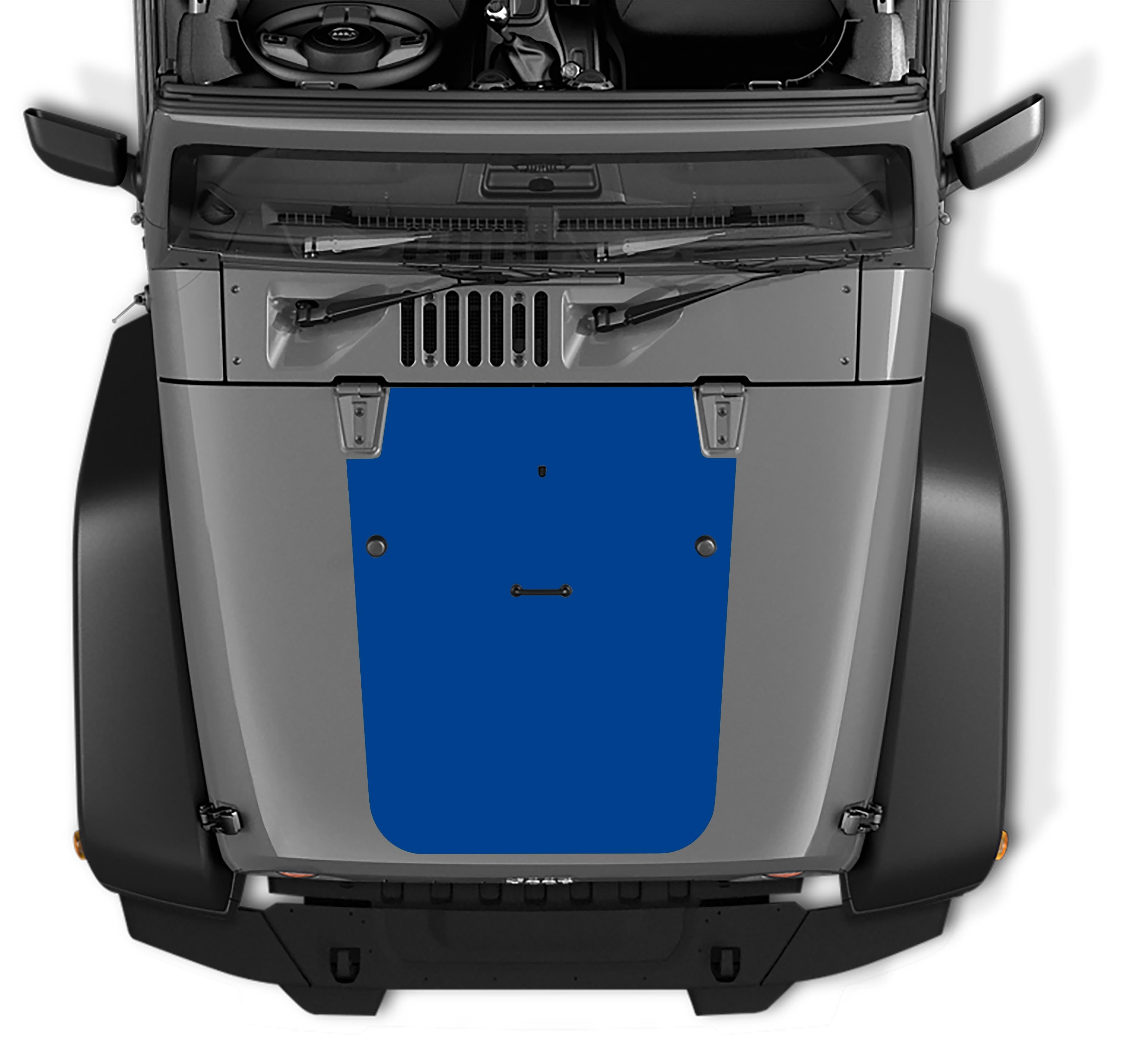 Turbo Blue blackout hood vinyl decal on 2007-2017 Jeep Wrangler JK JKU hood center
