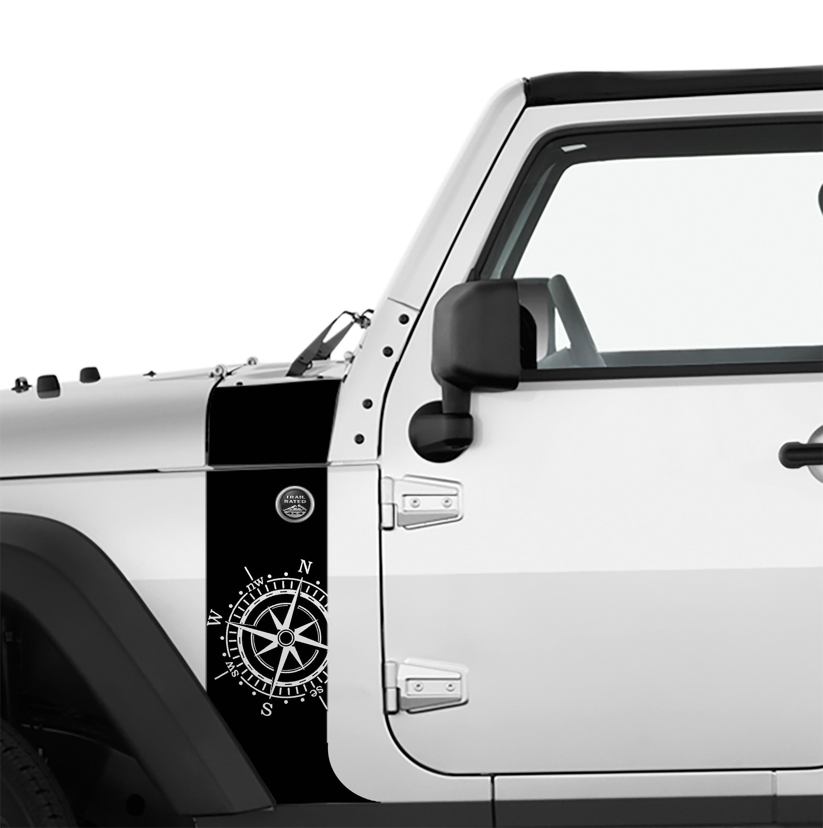 JK/JKU Nautical Compass Hood Cowl & Fender Stripe Graphic Vinyl Decal Kit x2 (Pair)