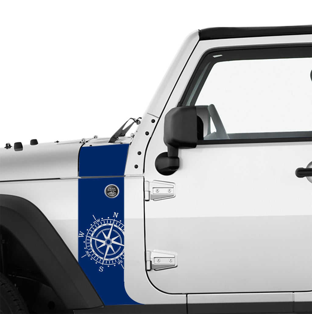 JK/JKU Nautical Compass Hood Cowl & Fender Stripe Graphic Vinyl Decal Kit x2 (Pair)