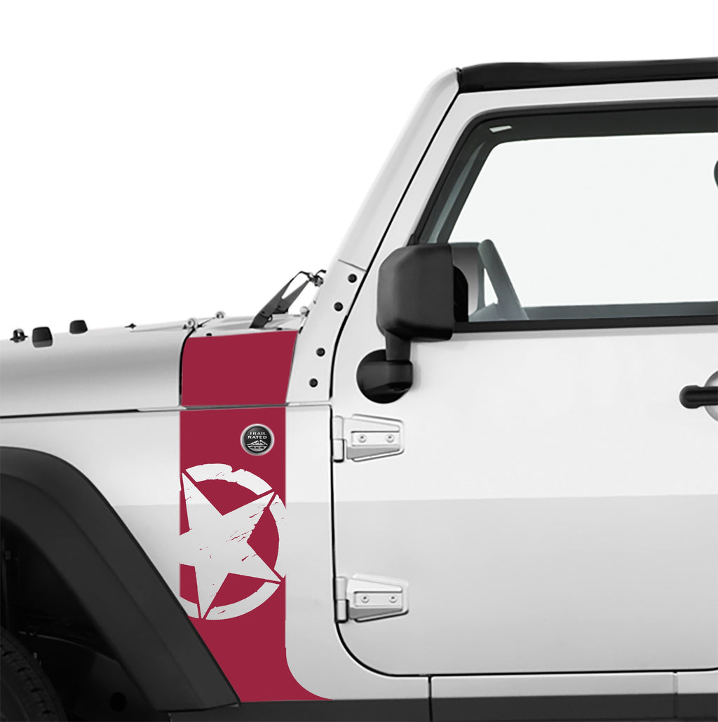 JK/JKU Alpha Romeo Military Star Hood Cowl & Fender Stripe Graphic Vinyl Decal Kit x2 (Pair)