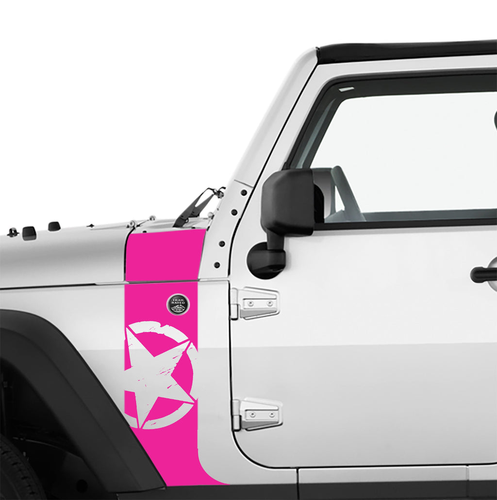 JK/JKU Alpha Romeo Military Star Hood Cowl & Fender Stripe Graphic Vinyl Decal Kit x2 (Pair)
