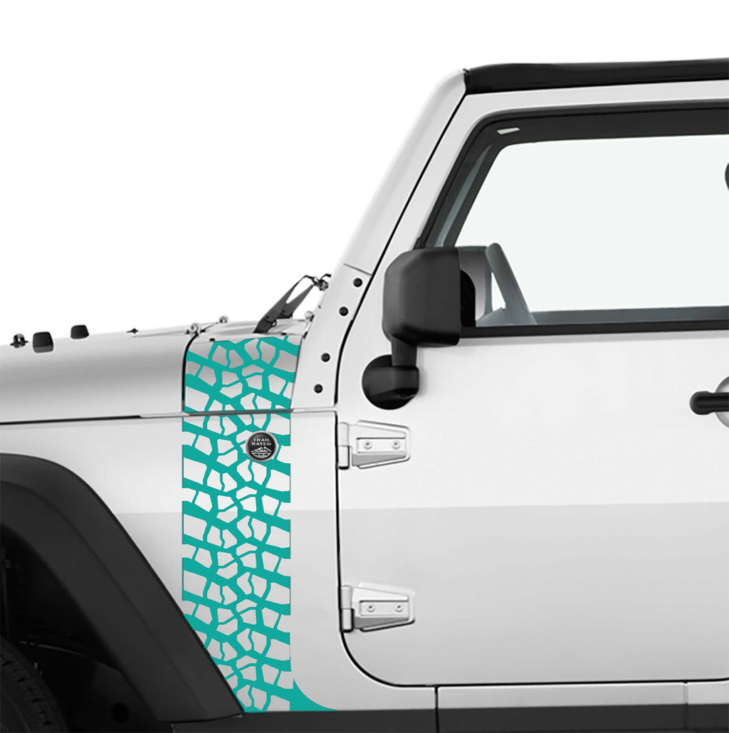 JK/JKU Tire Track Hood Cowl & Fender Stripe Graphic Waterproof Vinyl Decal Kit x2 (Pair)