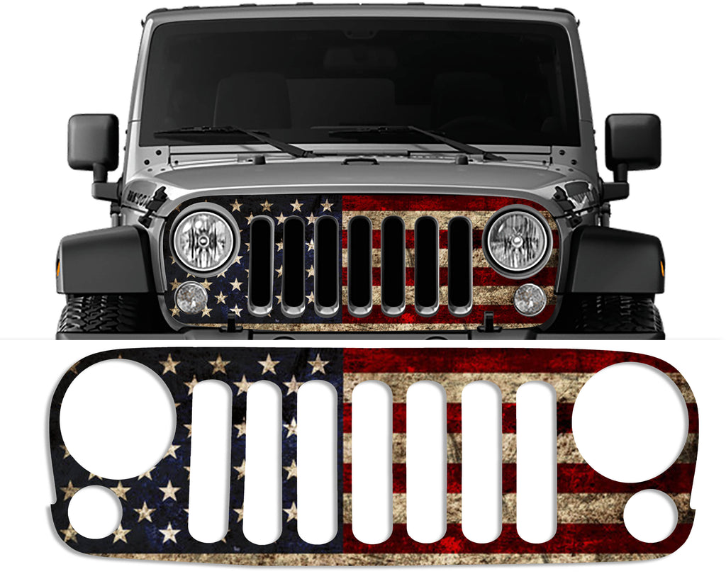 Rustic Old Glory Grille Skin Vinyl Graphic for JJK & JKU Wranglers