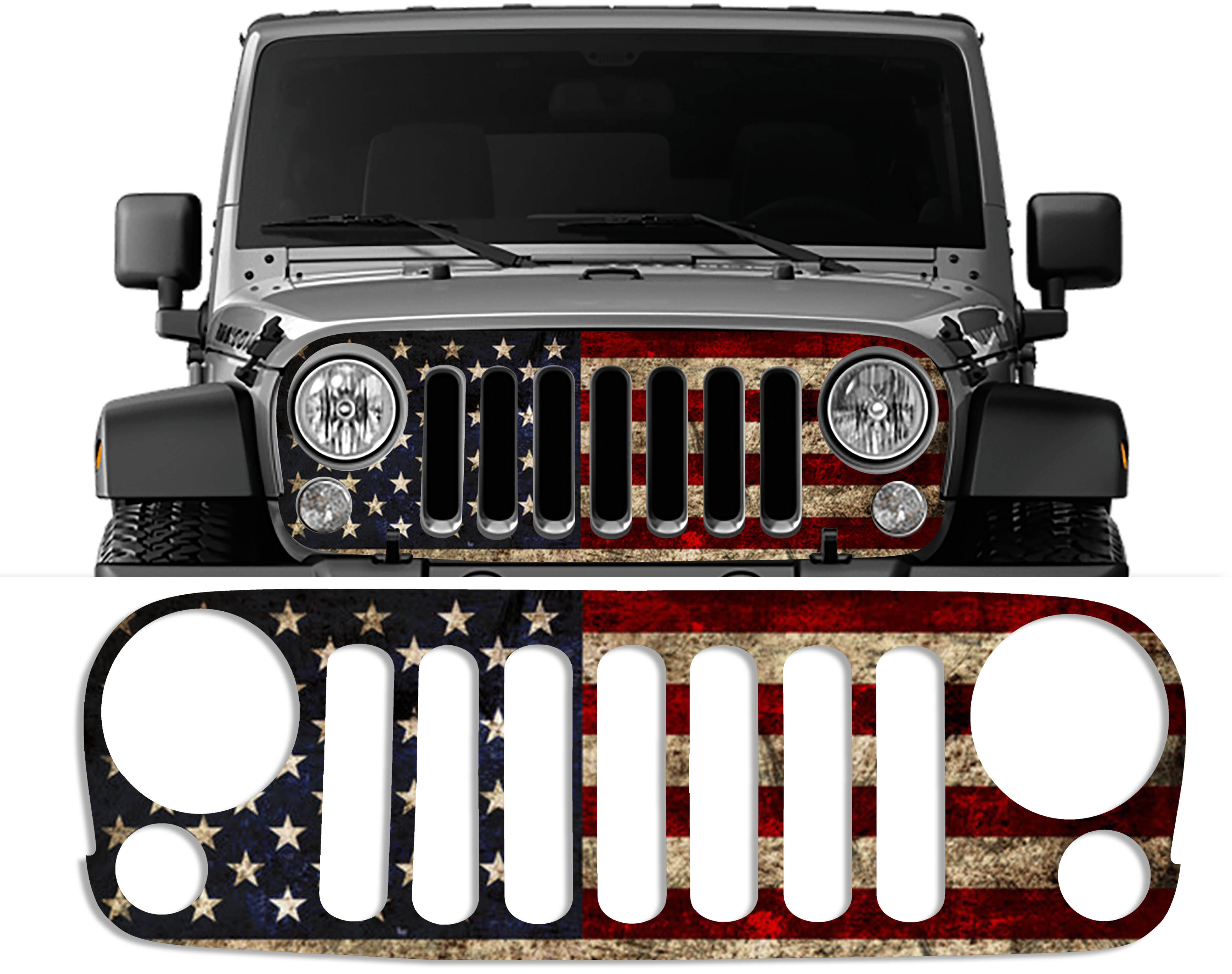 Rustic Old Glory Grille Skin Vinyl Graphic for JJK & JKU Wranglers
