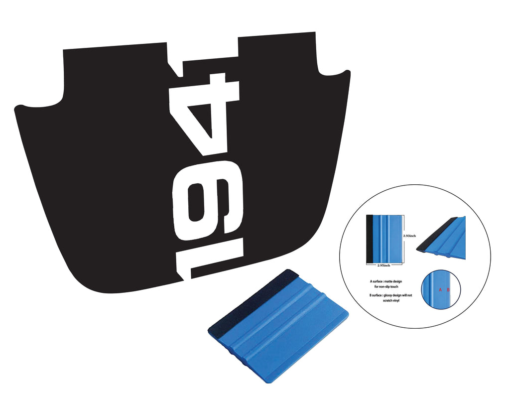 1941 Jeep hood blackout decal in black vinyl shown without washer cutouts and blue squeegee