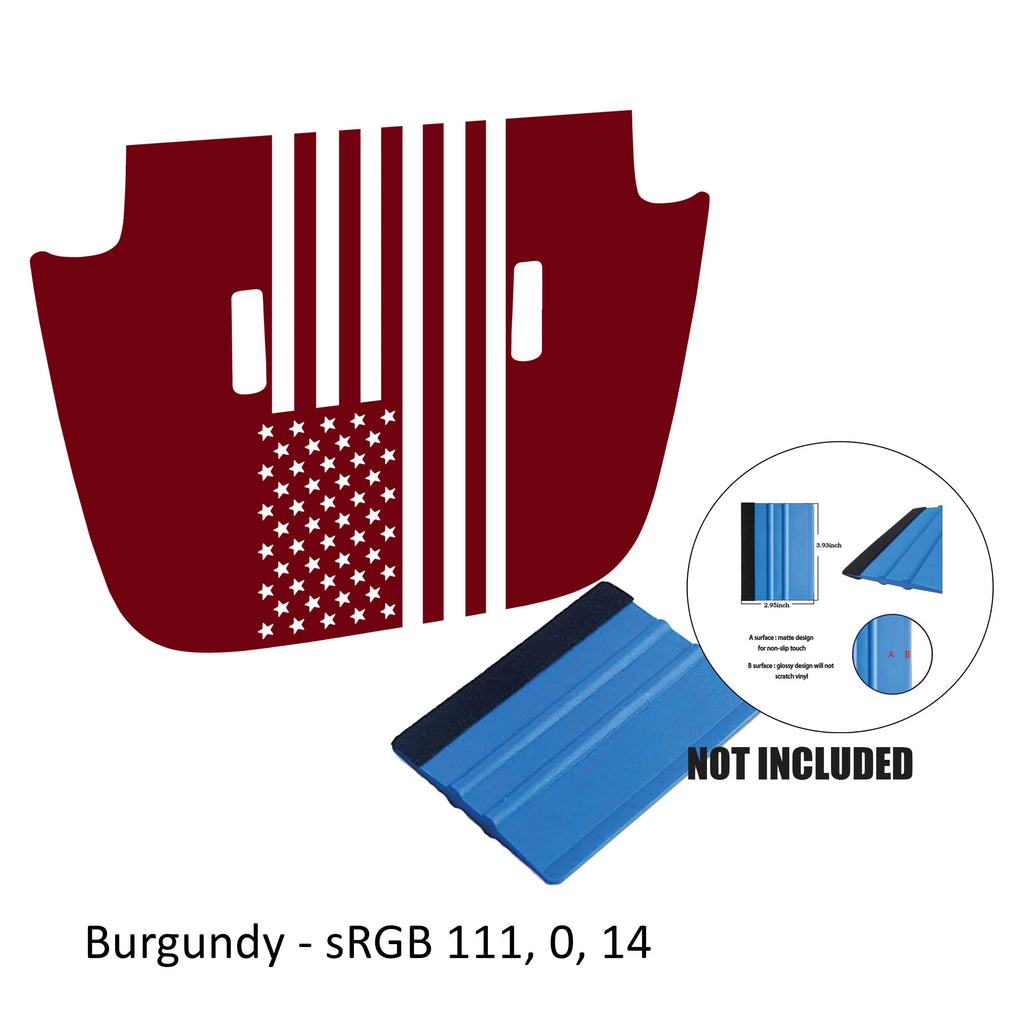 Burgundy American flag blackout hood decal on JL Wrangler or JT Gladiator Sport hood panel