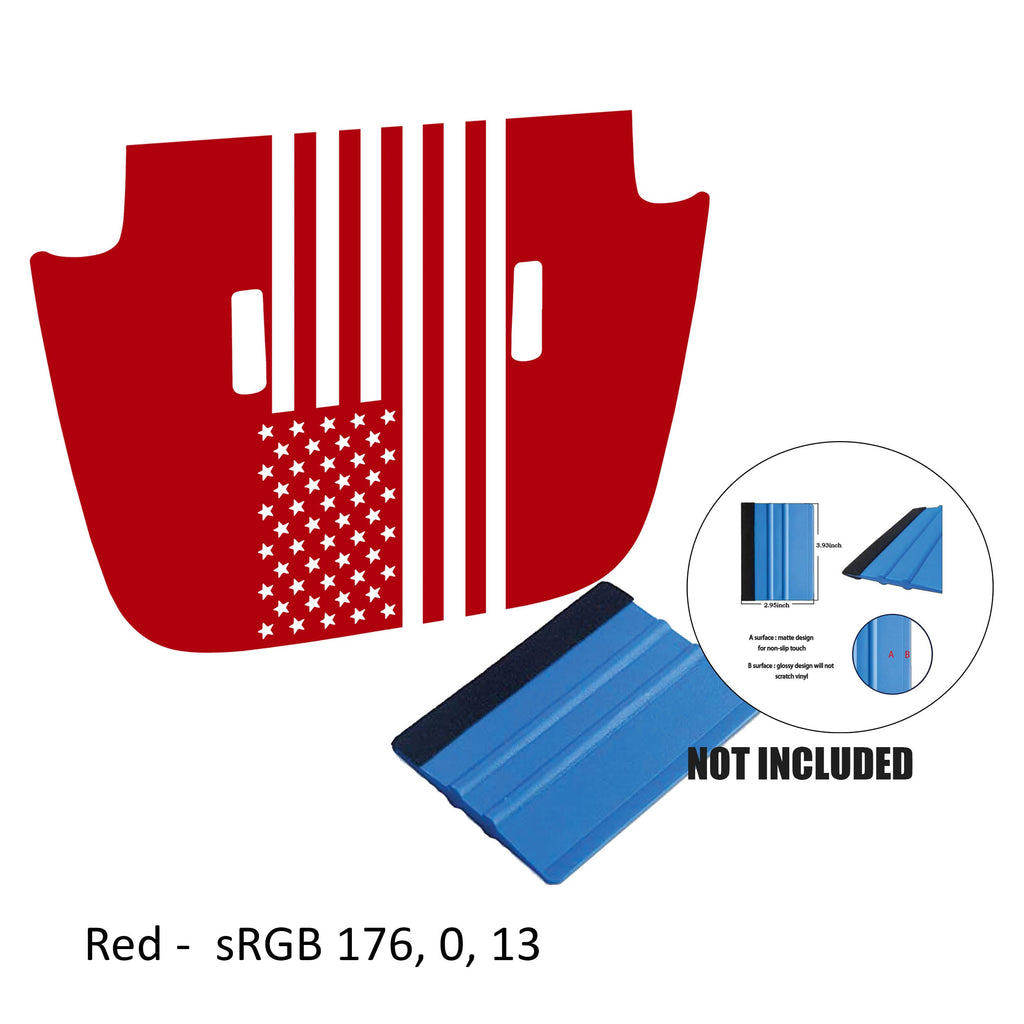 Red American flag blackout hood decal installed on JL Wrangler or JT Gladiator Sport hood