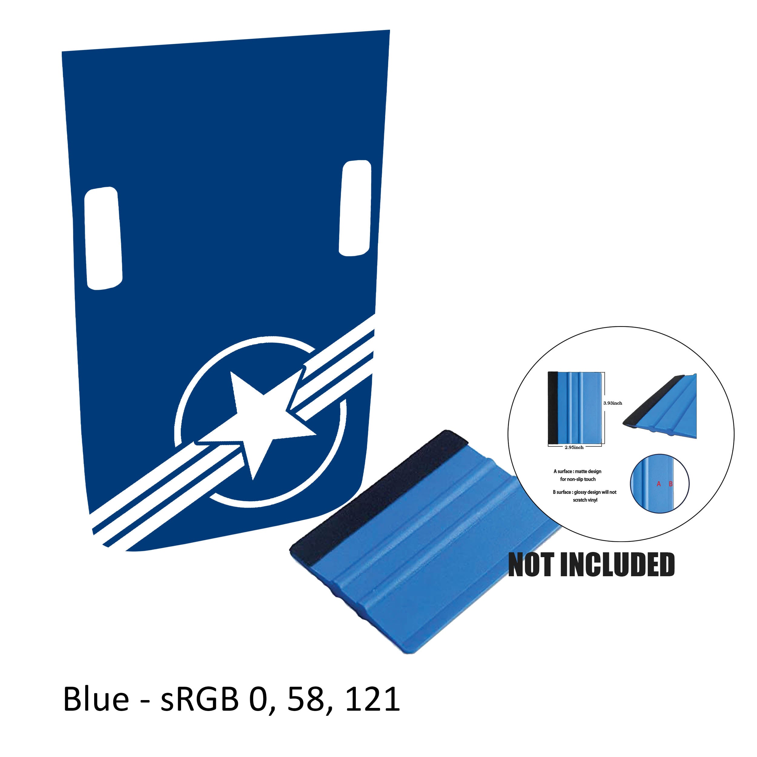 Blue corner Rubicon hood decal featuring US military roundel v2 design with washer cutouts and color card