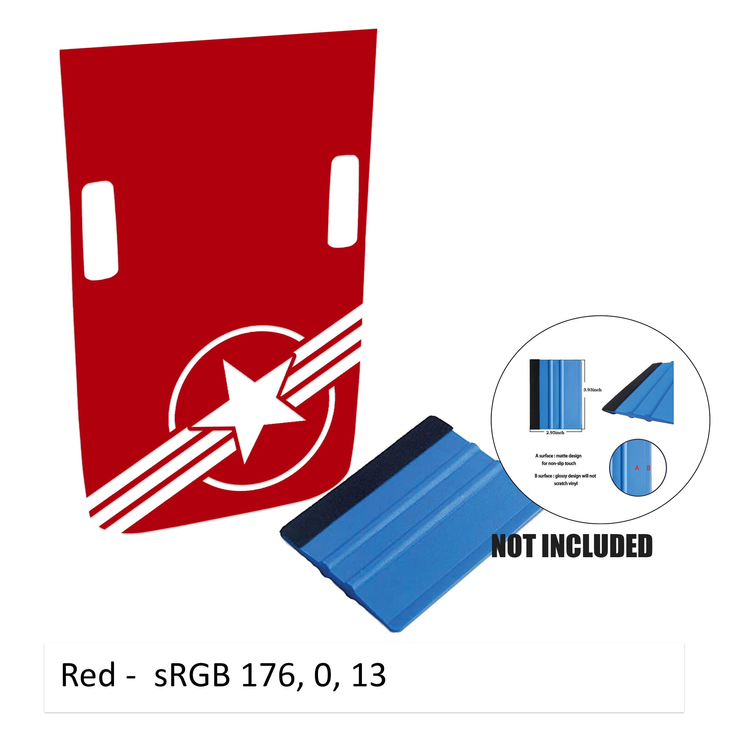 Red corner Rubicon hood decal featuring US military roundel v2 design with washer cutouts and color card